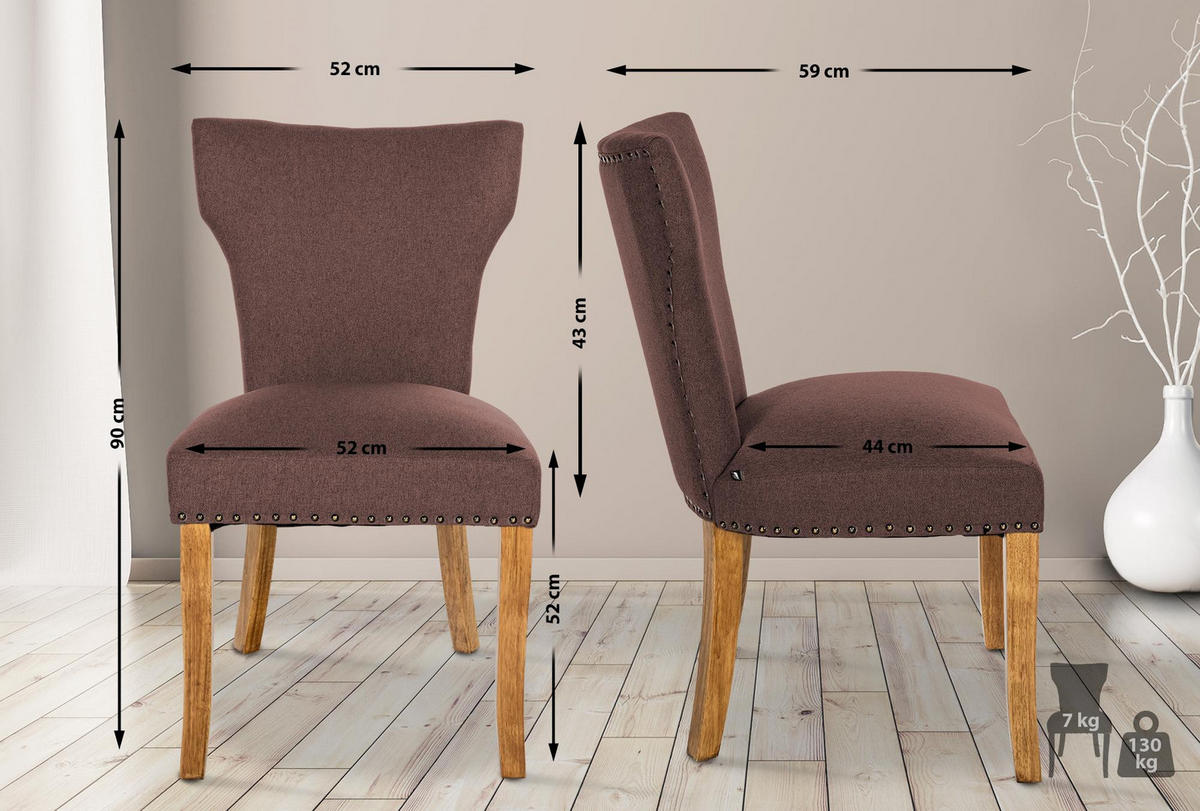 WOHNZIMMERSTUHL Stoff braun - Naturfarben/Braun, Holz/Textil (52/90/59cm) - CLP