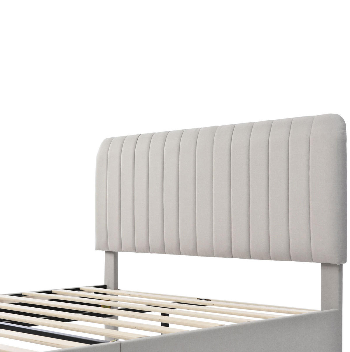 POLSTERBETT 160/200 cm Grau-Beige aus Leinen mit verstellbarem Kopfteil - Grau, Textil (160/200cm) - OKMYHOME