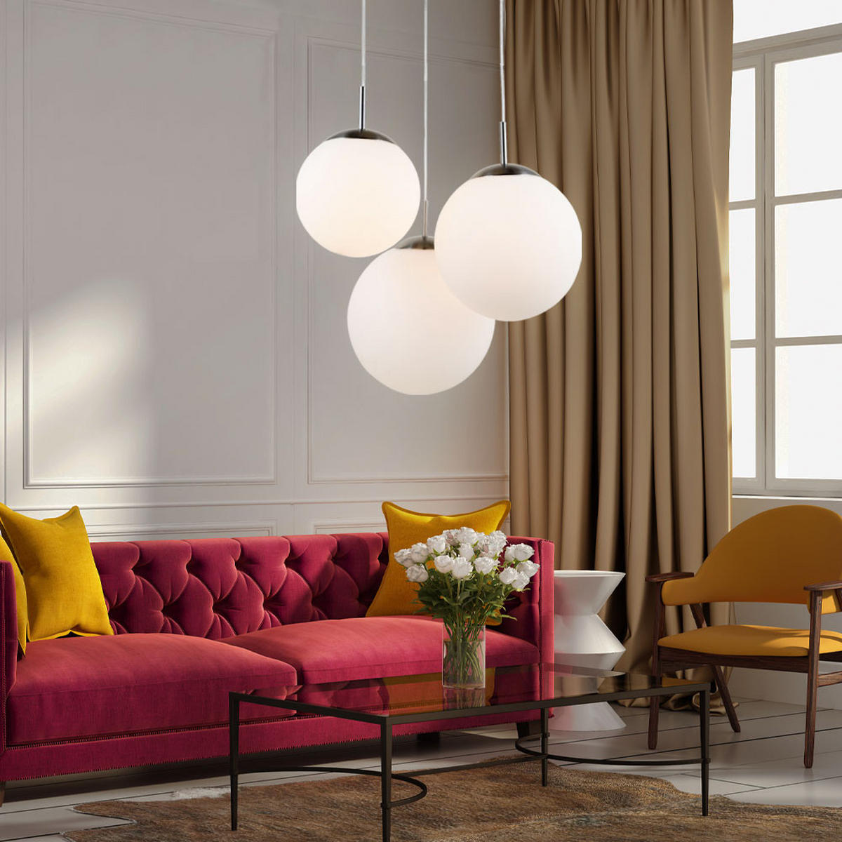 LED HÄNGELEUCHTE Joel Nickel Matt Weiß - Weiß, Glas (51.5/51.5/80cm) - Globo Lighting