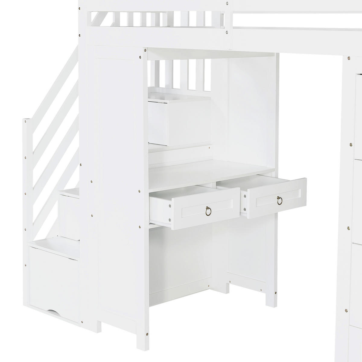 HOCHBETT 90/200 cm in Weiß mit Schubladen, Regal und Schreibtisch - Weiß, Holzwerkstoff (90/200cm) - STILVORA