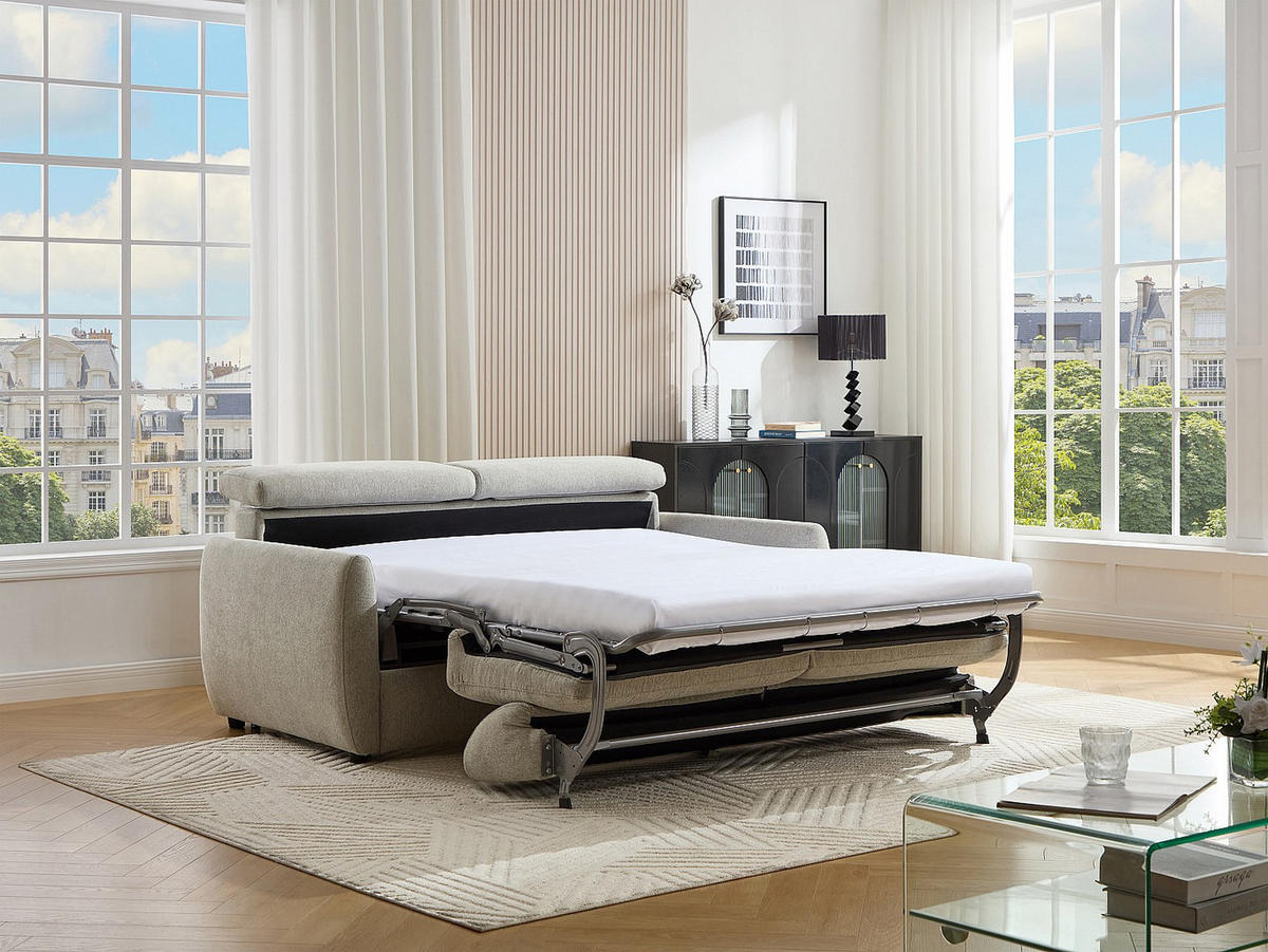 3-SITZER-SCHLAFSOFA mit Schlaffunktion aus hellgrauem Stoff SOVALI - Hellgrau, Textil (191/83.5/224cm) - Vente-Unique