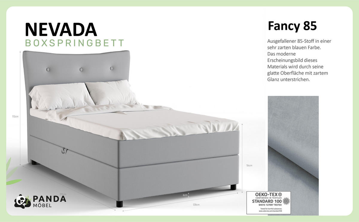 BOXBETT Nevada 120x200 cm Polsterbett mit hochwertiger Bonell-Matratze und Topper - grau - Grau, Holz (120/200cm) - Panda Möbel