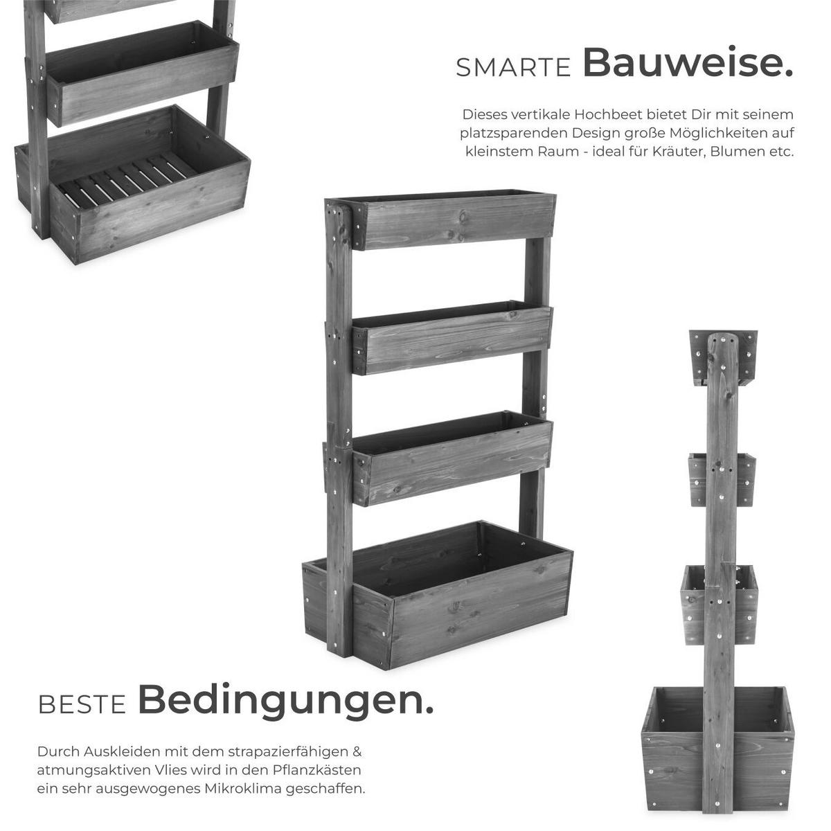 HOCHBEET Flora, inklusive Pflanzvlies, 85 x 45 x 140 cm, grau - Grau, Holz (85/140/45cm) - tectake