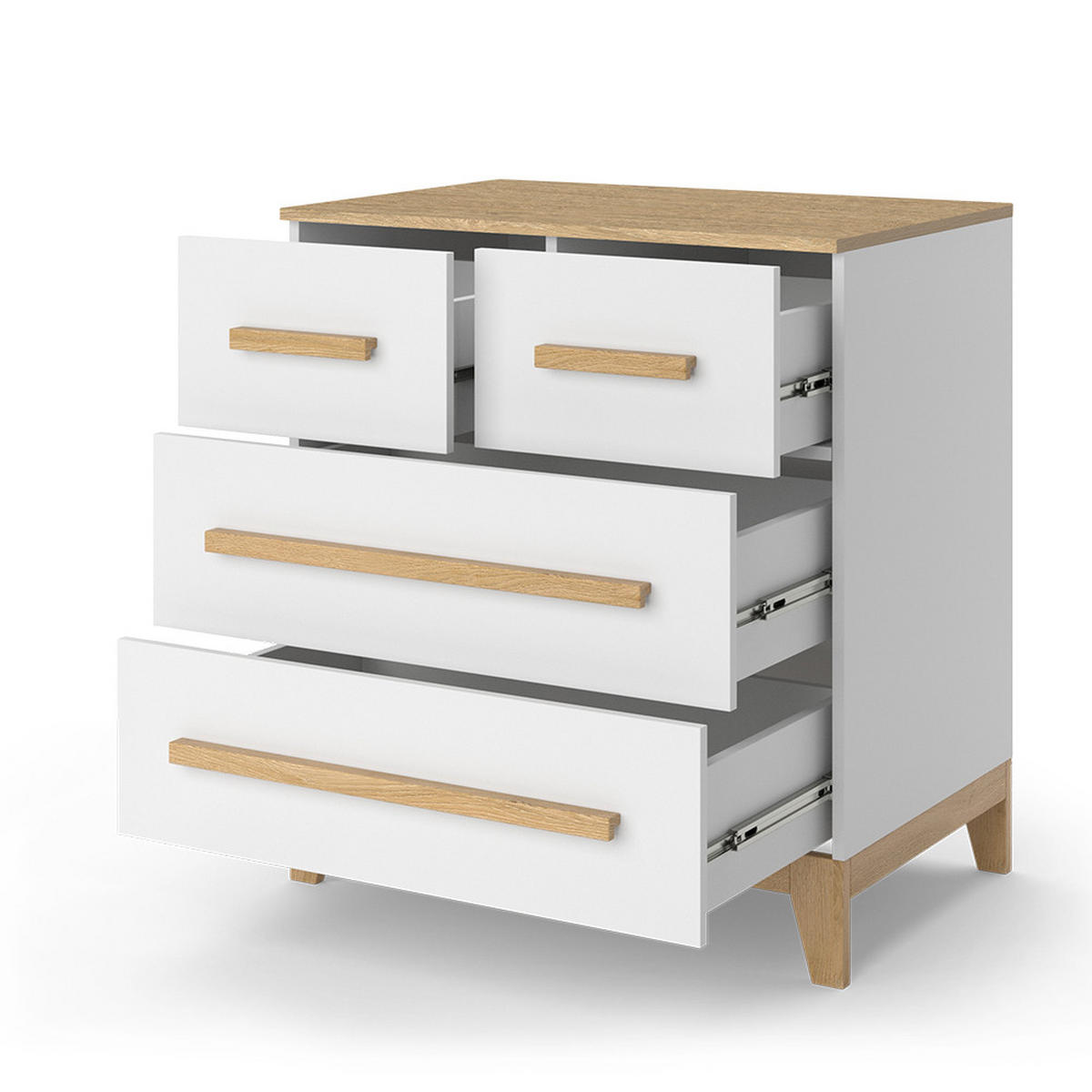 KOMMODE Malia Weiß/Eiche 80 x 88 cm mit 4 Schubladen - Eichefarben/Weiß, Holzwerkstoff (80/88/53.4cm) - VitaliSpa