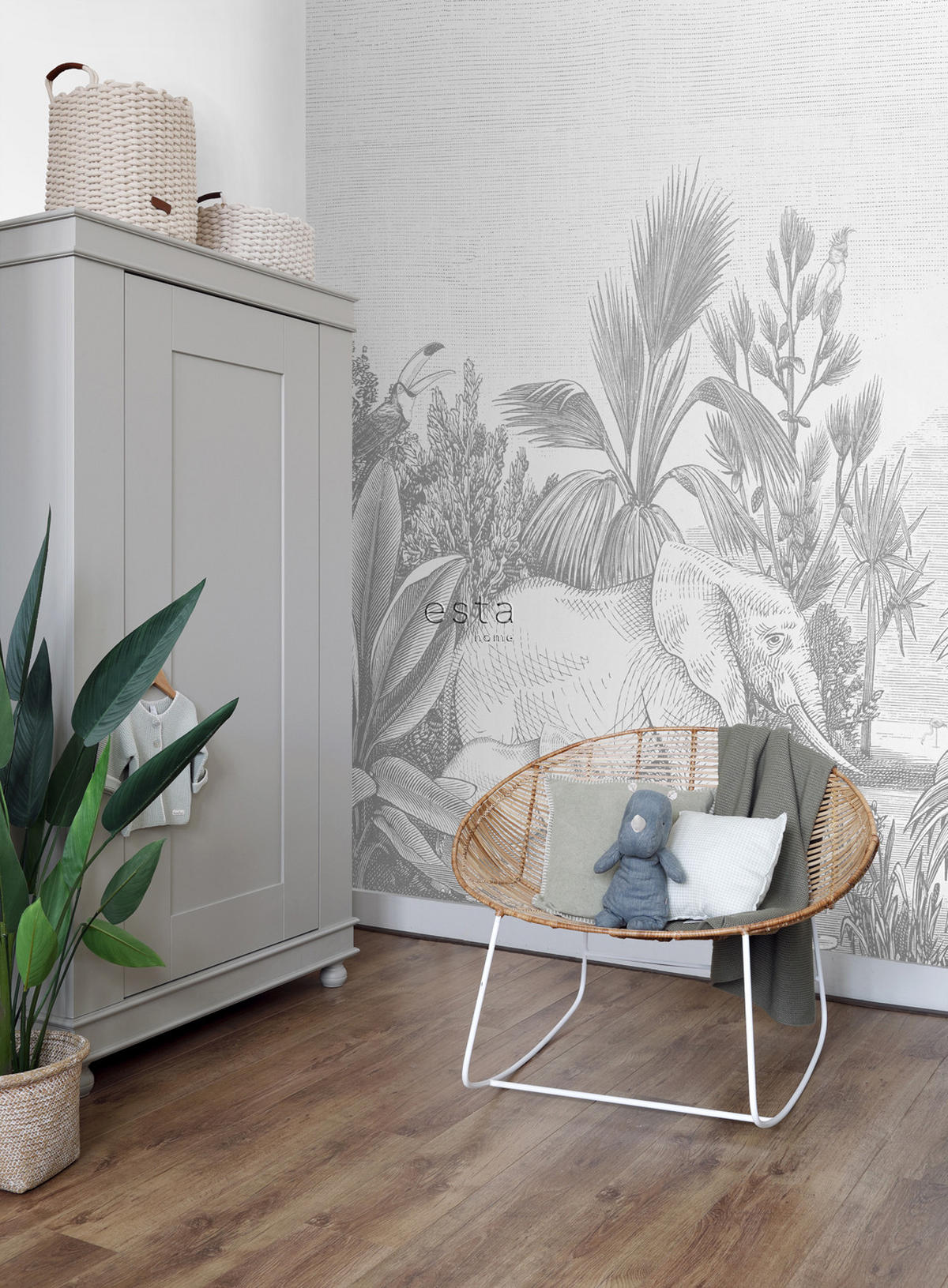 FOTOTAPETE Dschungelmuster 300 x 279 cm - Schwarz, Papier (300/279cm) - ESTAhome