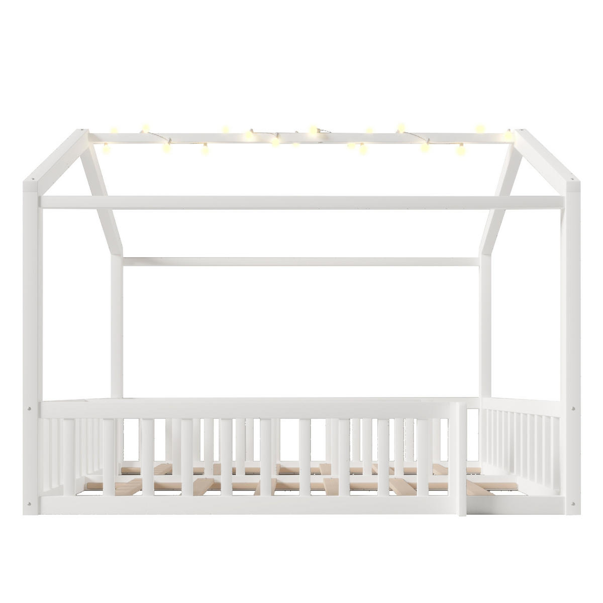 KINDERBETT 195/191/156,5 cm in Hausform mit LED und teilbarer Liegefläche 90/190 cm - Weiß, Holz (90/190cm) - BEAOK