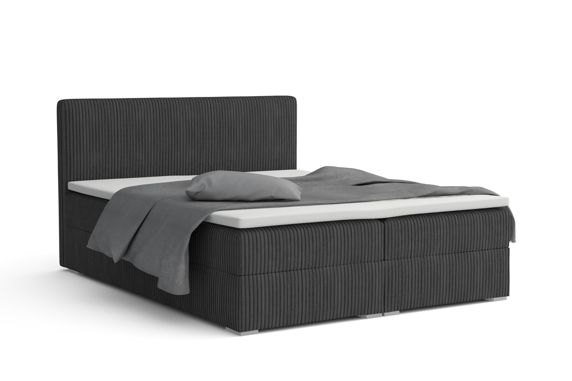 BOXBETT LON IV 160/200 in Cord Anthrazit H3 - Anthrazit, Holz/Holzwerkstoff (160/200cm) - Deine Möbel 24