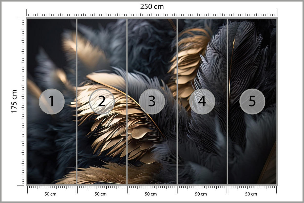 FOTOTAPETE Federn Abstraktion Stil Glamour 250x175 - Beige/Schwarz, Papier (250/175cm) - Muralo