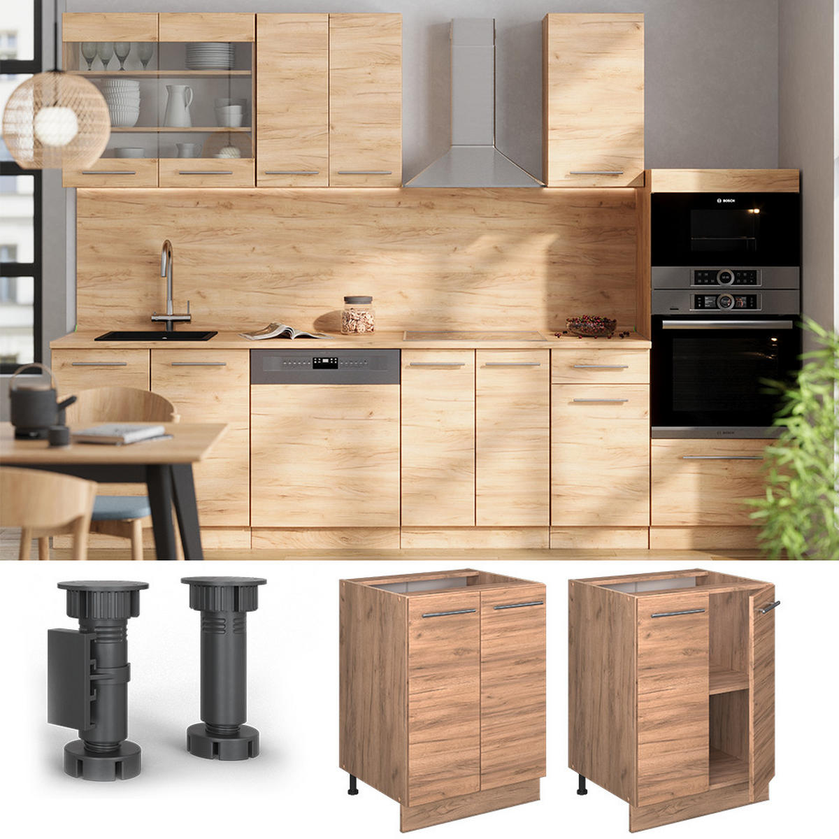 SPODNÍ SKŘÍŇKA KUCHYŇSKÉ LINKY Fame-Line Zlatý mocný dub - medově dubová, kompozitní dřevo (60/82/60cm) - Vicco