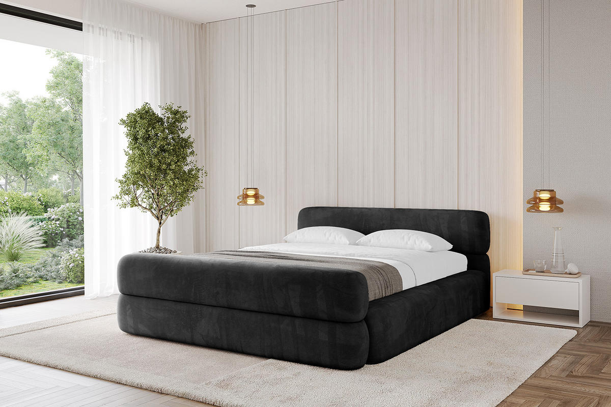 POLSTERBETT mit Bettkasten, Fußteil und Lattenrost, Boxbett ohne Matratze - ENORA-Z-V1 120x200 Schwarz - Schwarz, Holzwerkstoff/Textil (120/200cm) - ALTDECOR
