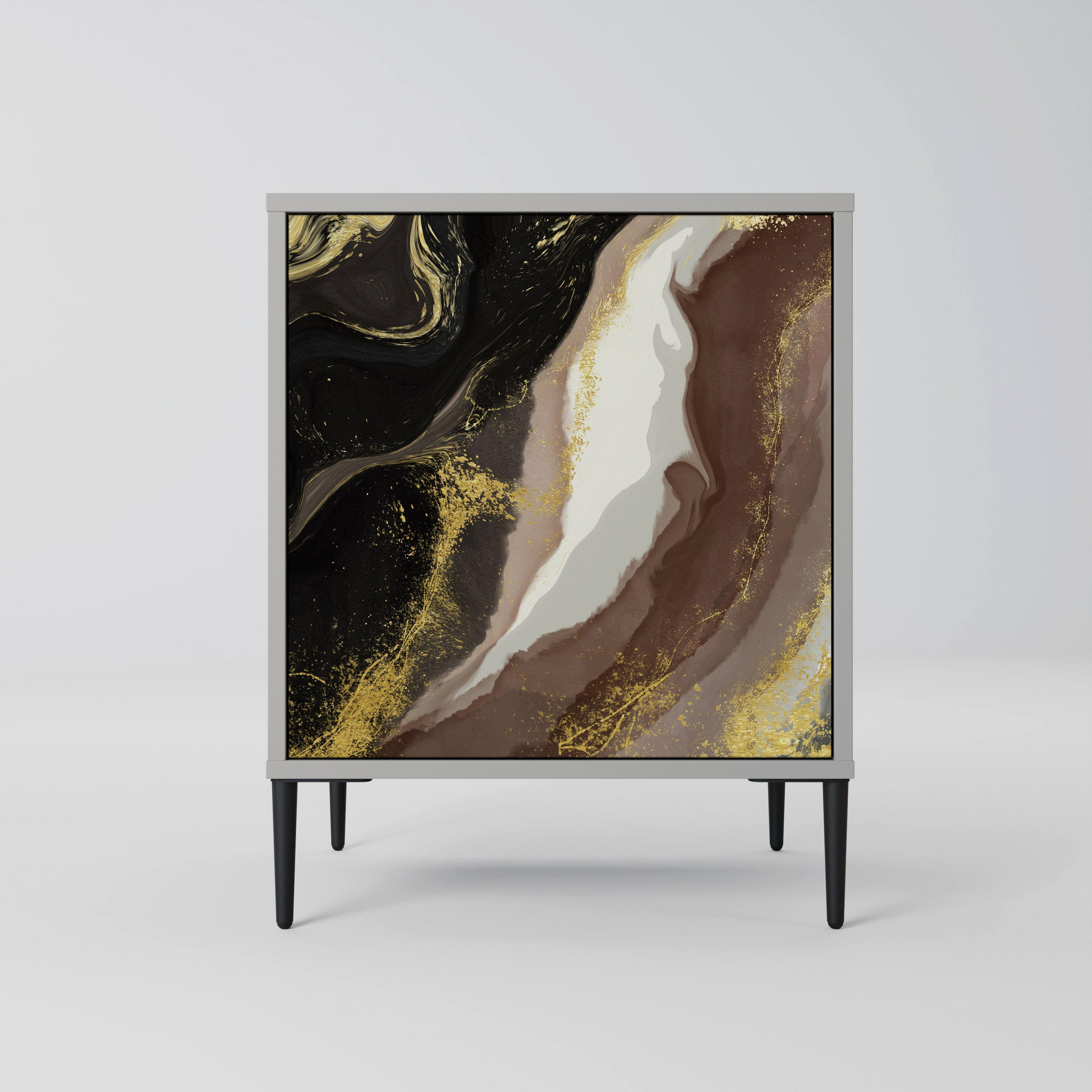 SIDEBOARD GOLD DUST, Grau, 57,5x42x72,5 cm, Schwarze Metallfüße - Multicolor/Schwarz, Holzwerkstoff/Metall (57.5/72.5/42cm) - SpaceRebels