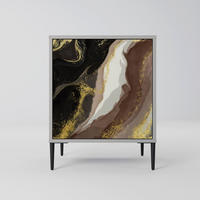 SIDEBOARD GOLD DUST, Grau, 57,5x42x72,5 cm, Schwarze Metallfüße - Multicolor/Schwarz, Holzwerkstoff/Metall (57.5/72.5/42cm) - SpaceRebels