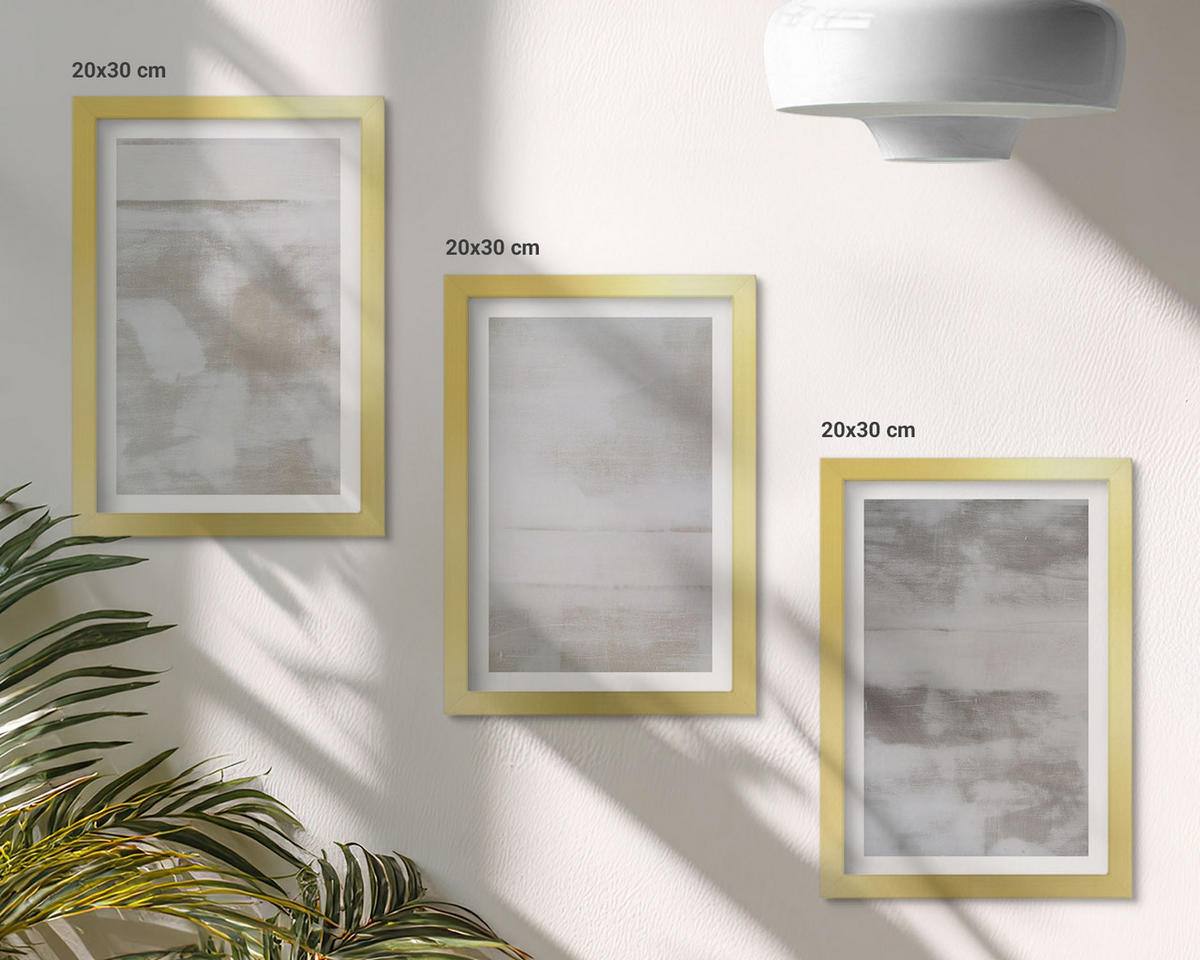 WANDBILDER 3er Set - 20x30 cm Goldrahmen - Moderne, Used-Look-Texturen - Goldfarben, Kunststoff (20/30cm) - ArtPrintCave