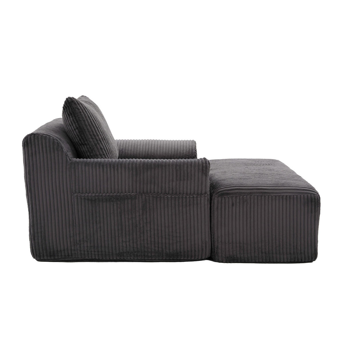 SESSEL aus Kord 147x110x67 cm Dunkelgrau mit Fußhocker, Seitentaschen und montagefreiem Komfort - Dunkelgrau, Textil (110/67/147cm) - Modfu