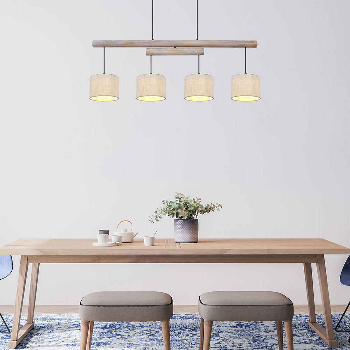 HÄNGELEUCHTE Holzoptik Beige Schwarz - Beige, Holz (113/18/120cm) - Globo Lighting