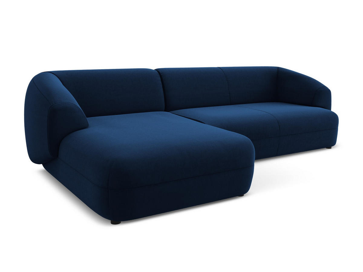 ECKSOFA Links Samt Stoff Blau - Blau/Schwarz, Kunststoff/Textil (156/280cm) - Makamii