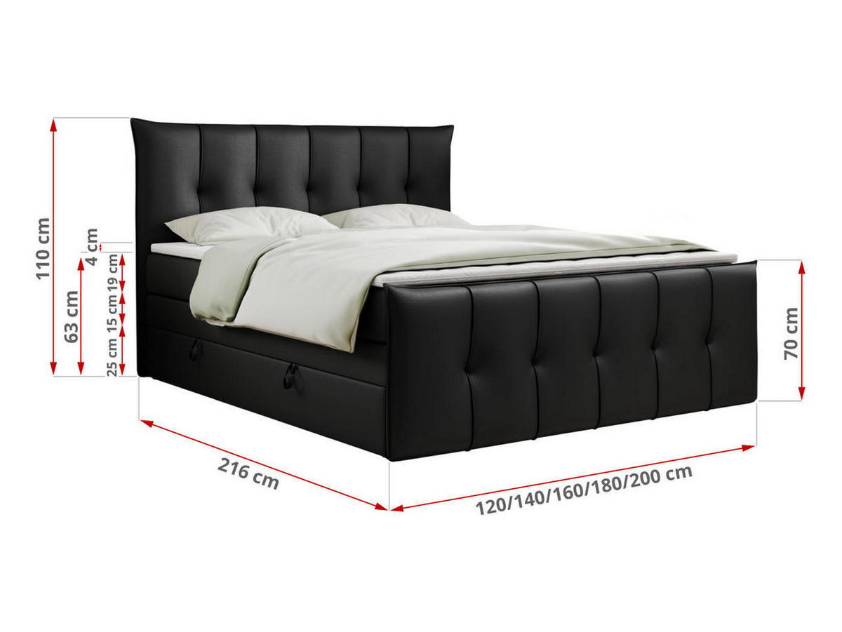 BOXSPRINGBETT PREMIUM 11 KING 180/200 Schwarz Kunstleder - H4 - Schwarz, Holz/Textil (180/200cm) - MKS