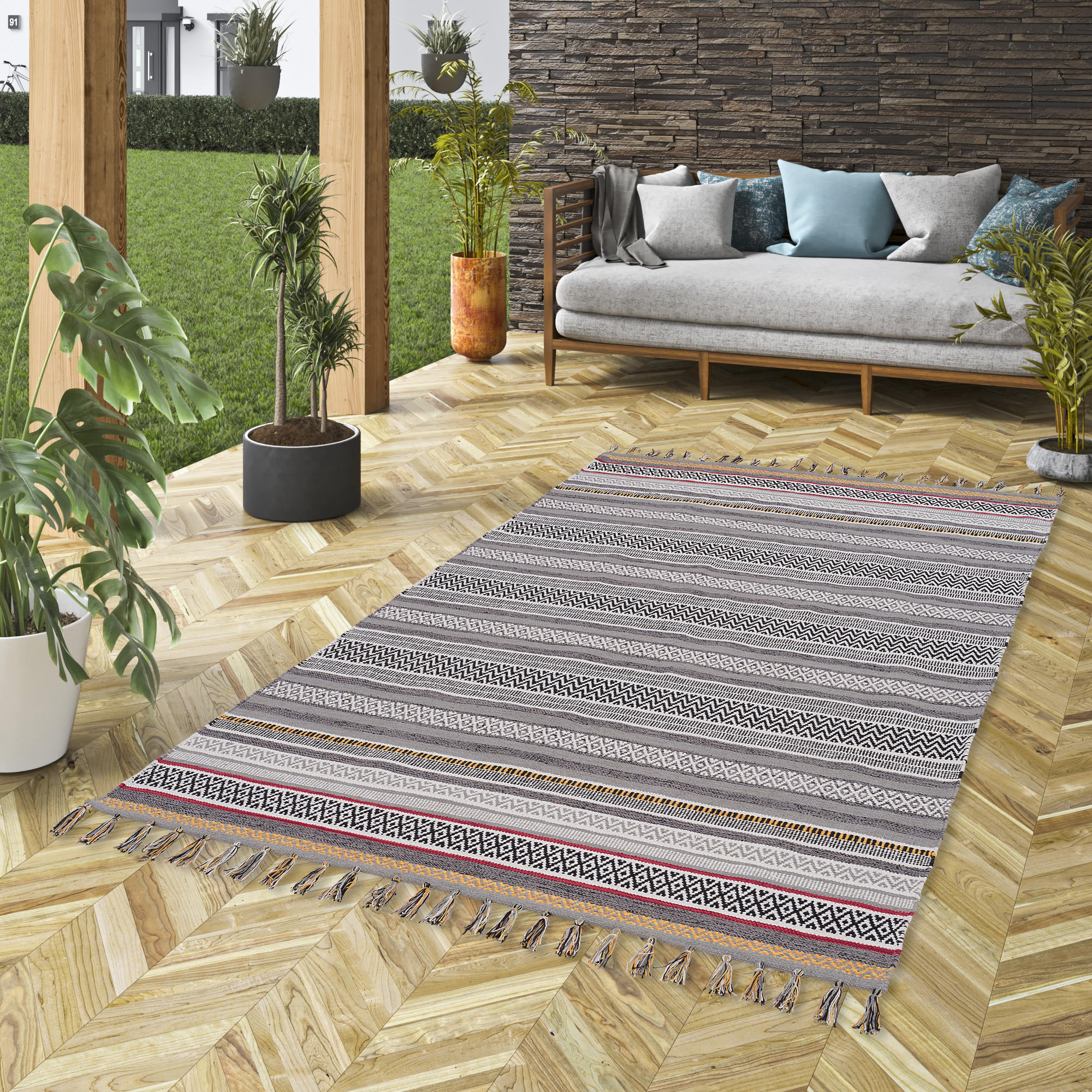 KELIM BAUMWOLLE NATUR TEPPICH GRACE - Grau, Textil (140/200cm) - Pergamon