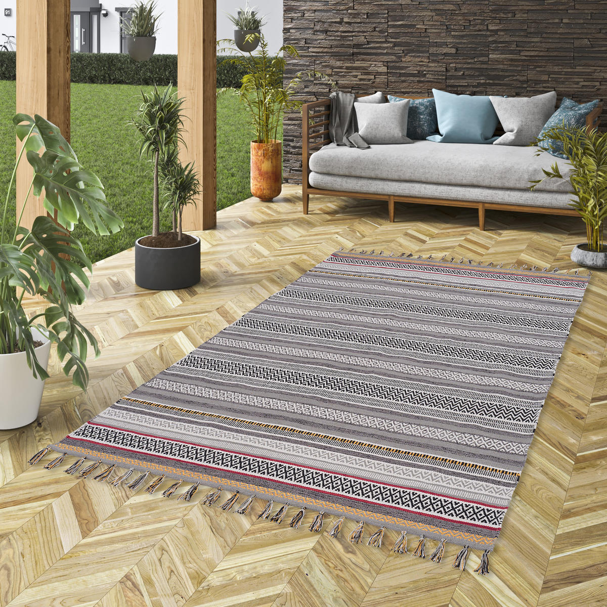 KELIM BAUMWOLLE NATUR TEPPICH GRACE - Grau, Textil (160/230cm) - Pergamon
