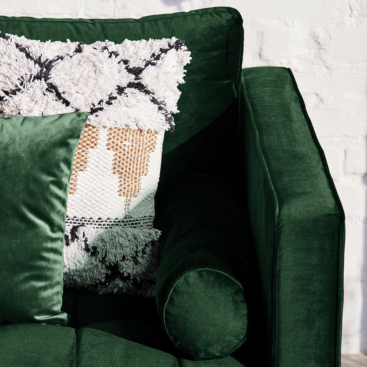 ECKSOFA - Samt - Dunkelgrün/Dunkelbraun, Birkenholz/Textil (201/155cm) - home24