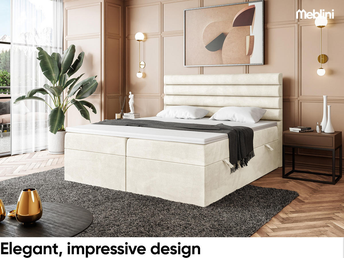 BOXBETT KARIM 160x200 cm in Creme Samt - Creme/Schwarz, Holz/Holzwerkstoff (160/200cm) - Meblini