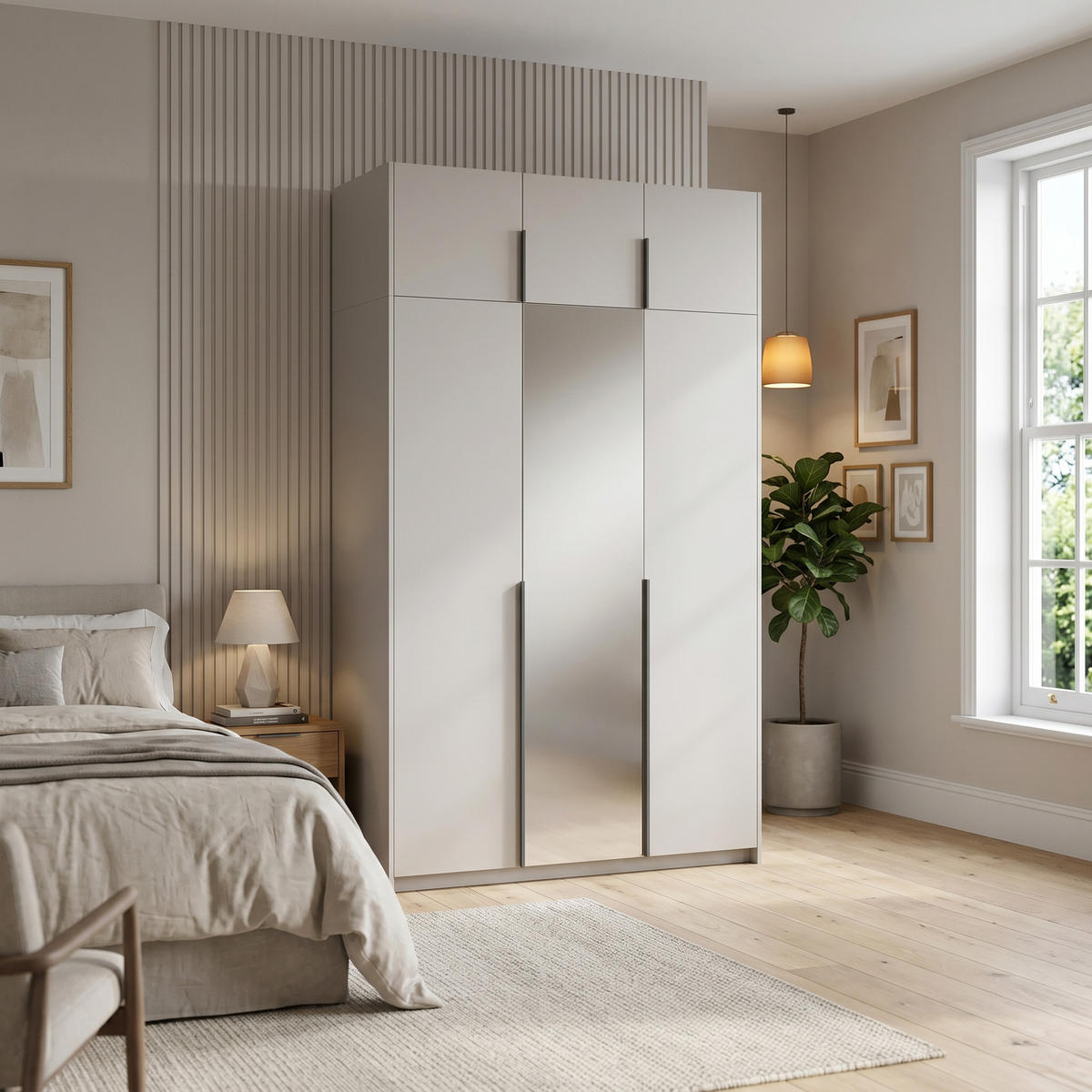 DREHTÜRENSCHRANK THALIA 148/250/58cm 3-türig mit Spiegel Kaschmir - Kaschmir, Holzwerkstoff (148/250/58cm) - MASSENO