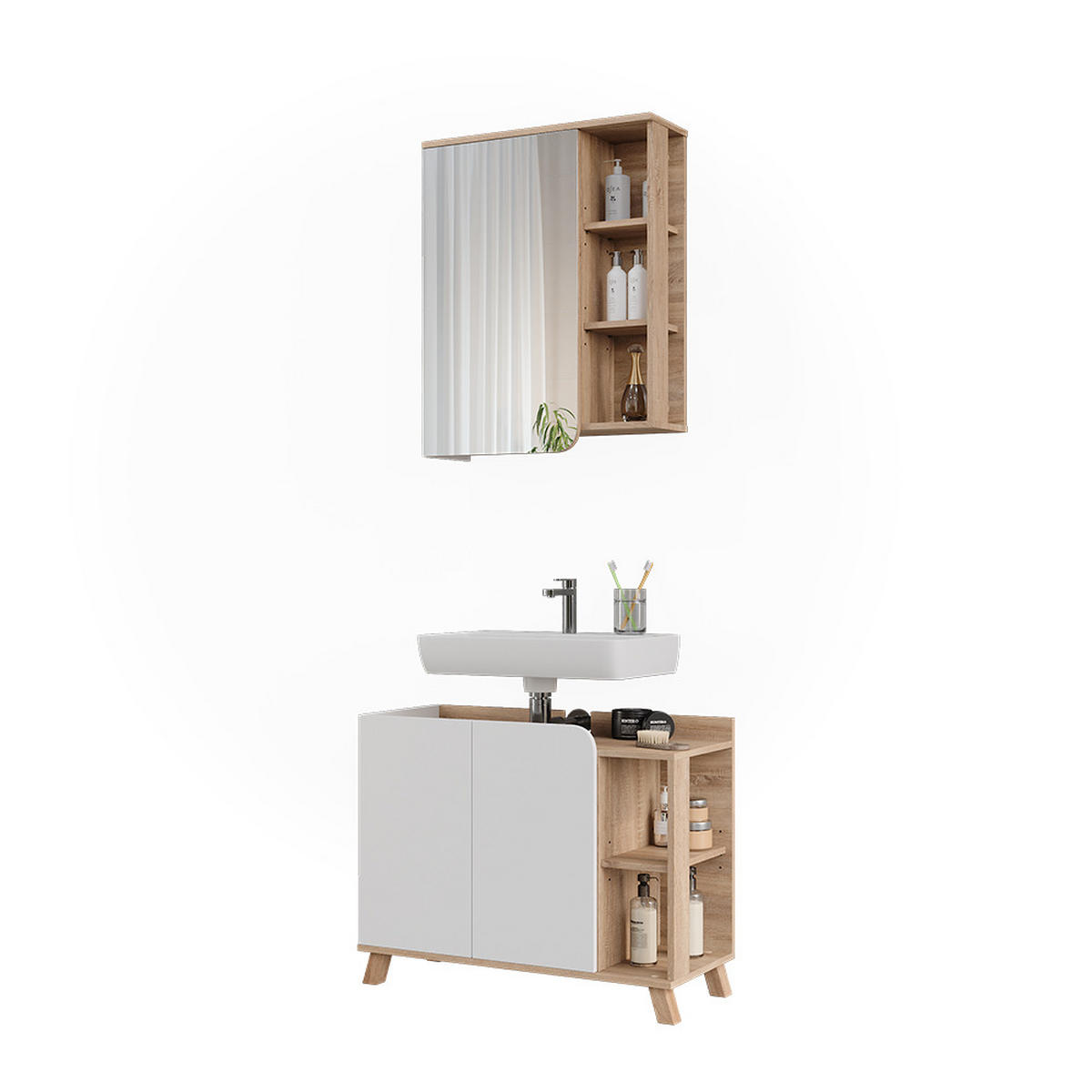 BADMÖBEL-SET Karen Sonoma/Weiß 2 Teile - Weiß/Sonoma Eiche, Holzwerkstoff (80/65/35cm) - Vicco