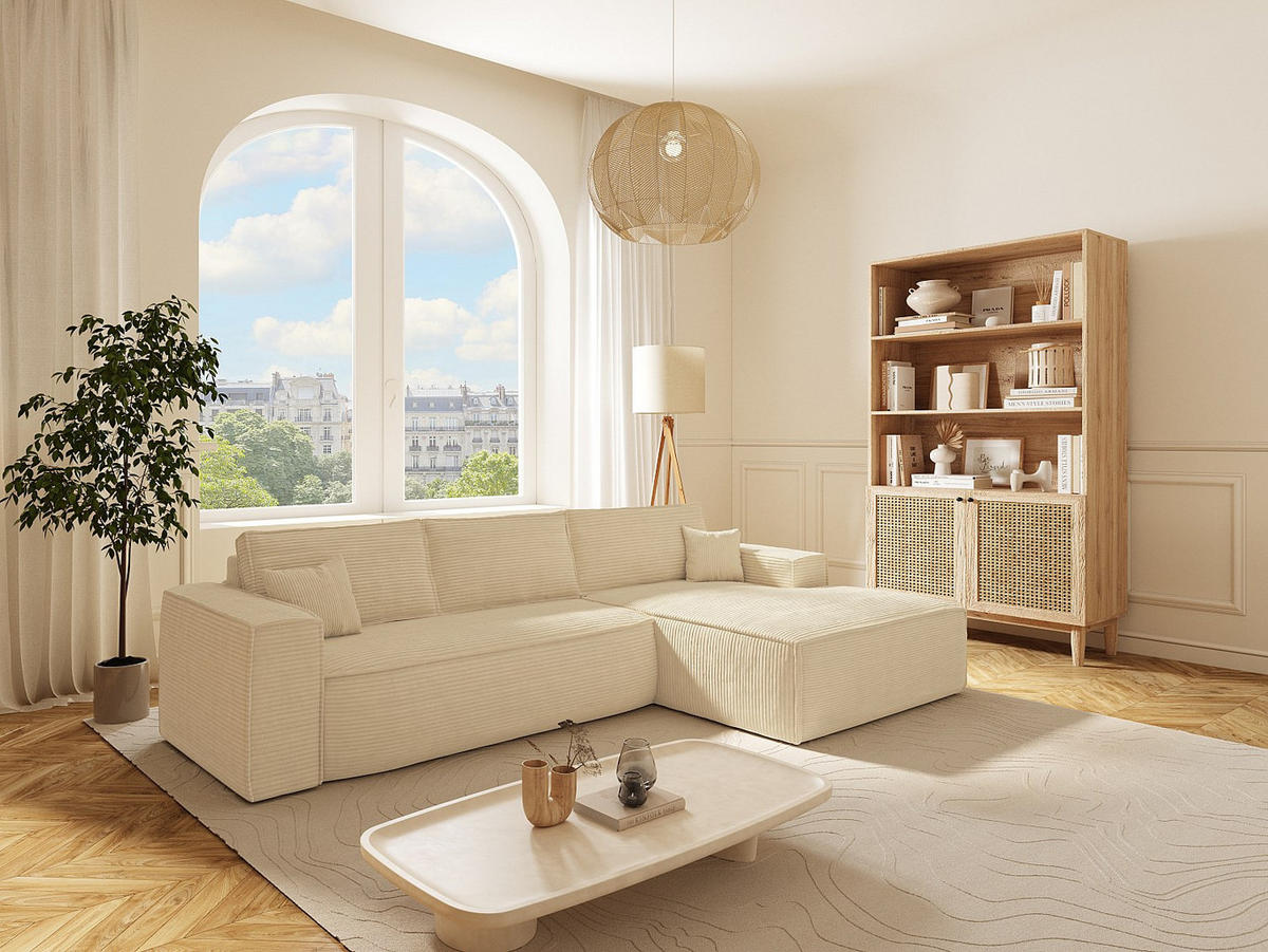 SCHLAFSOFA - 6 Personen - Stoff, Samt - Beige - - Beige, Textil (320/80/165cm) - Vente-Unique