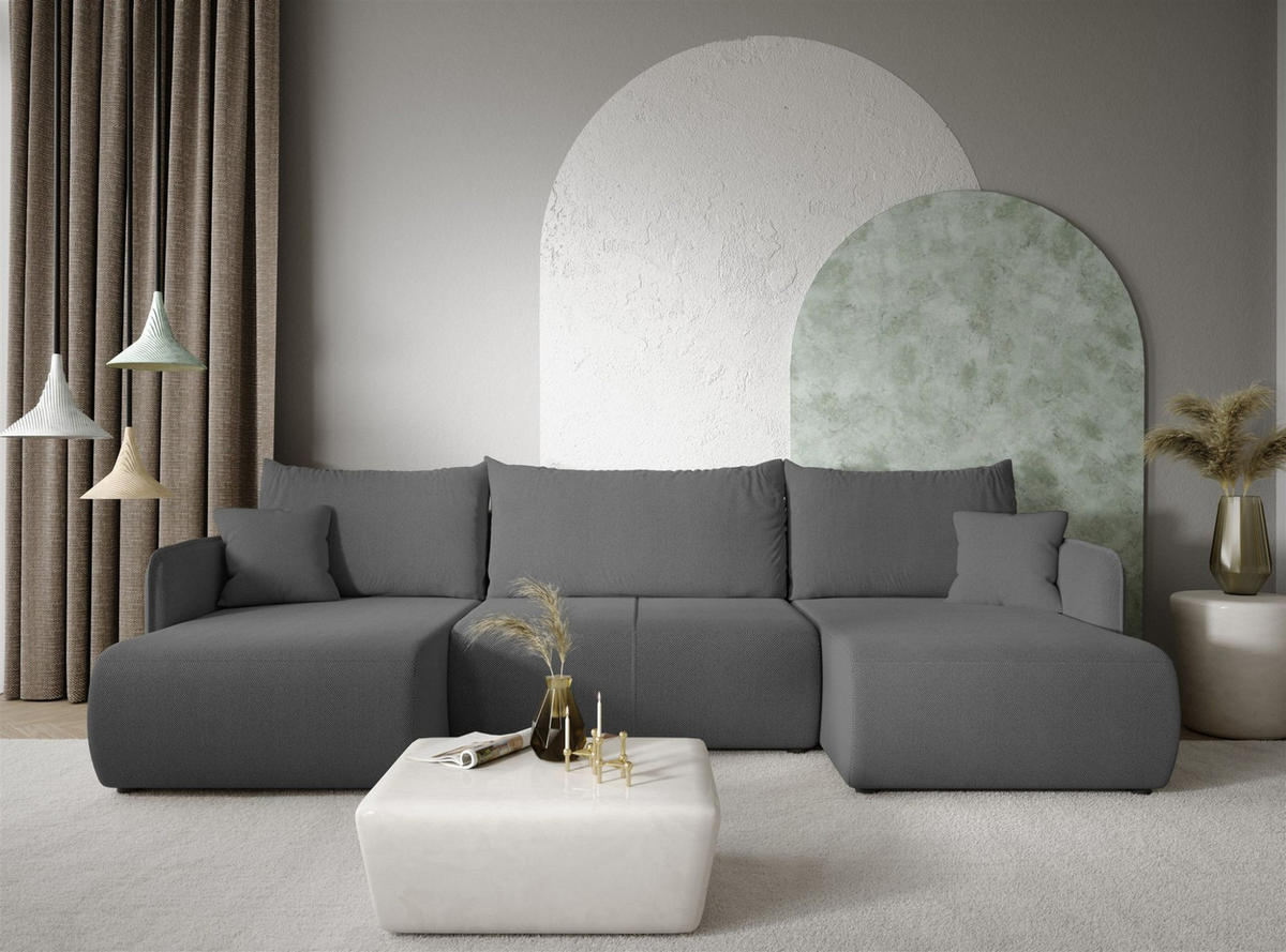 WOHNLANDSCHAFT Calgary - Dunkelgrau, Holzwerkstoff/Textil (290/86/148cm) - Fun Möbel