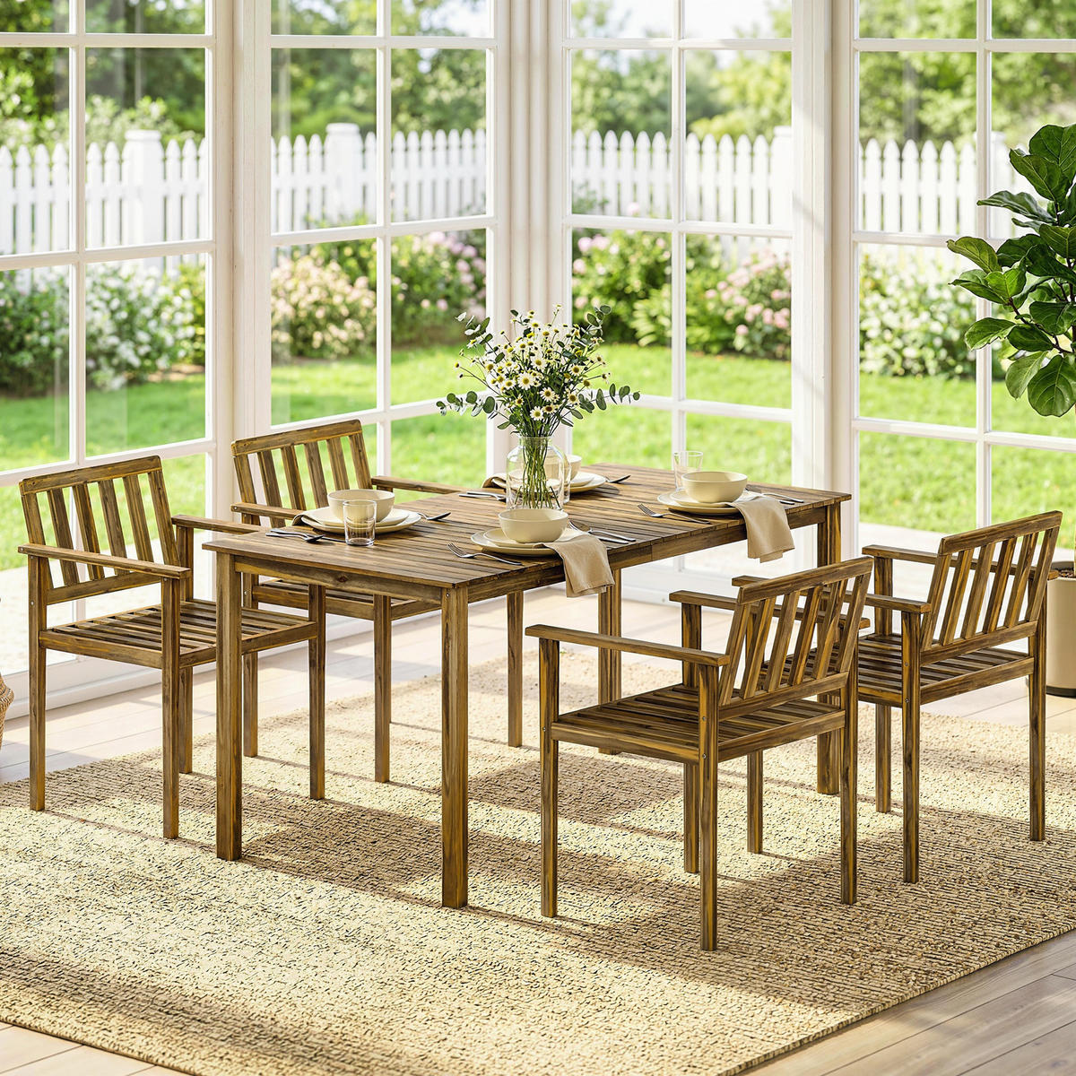 GARTEN-ESSSET 5-teilig,Tisch+Stühle für 4 Personen,teak - Beige, Holz - Vallsero