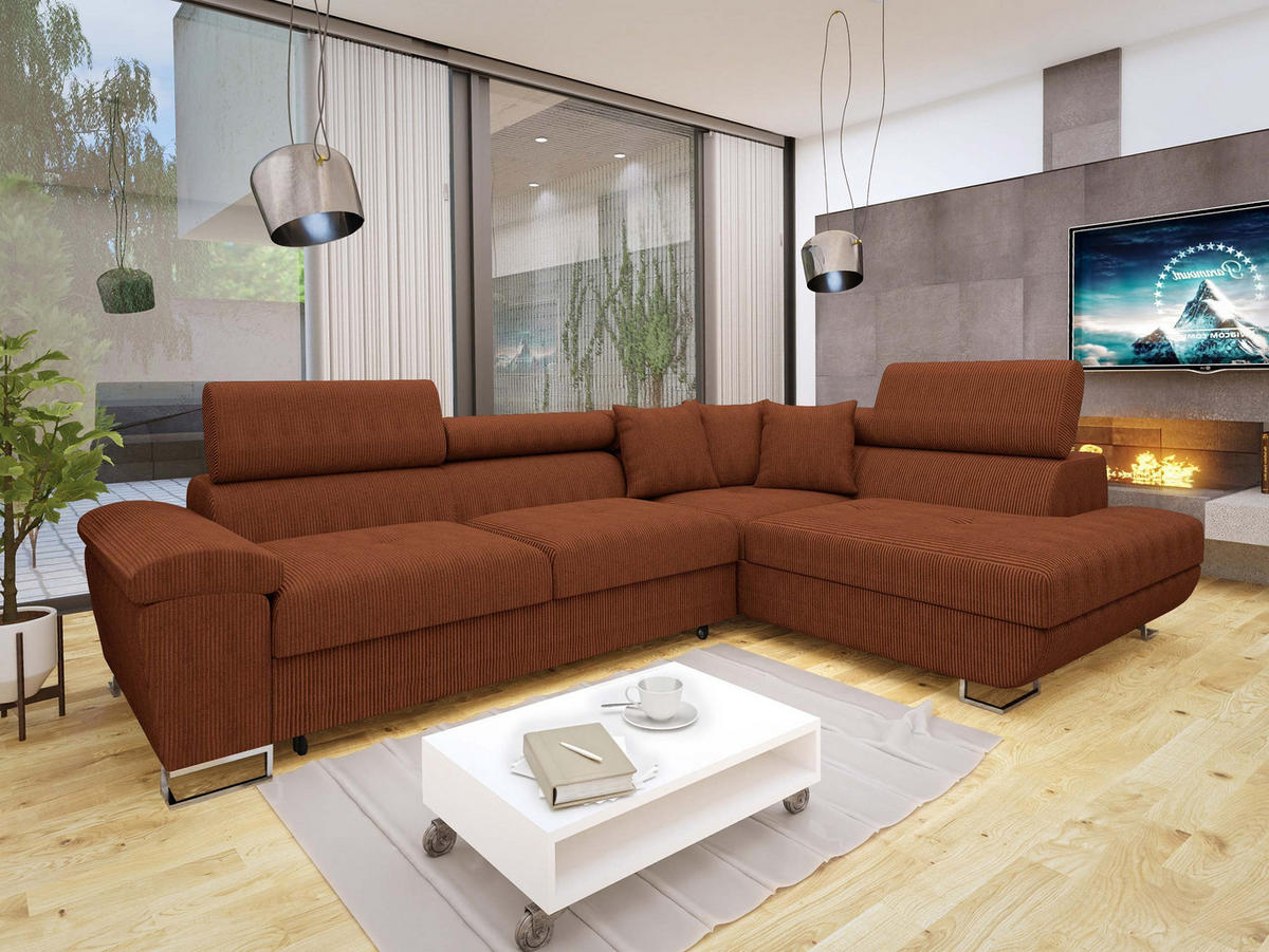 ECKSOFA Cotere Cord, Seite: Rechts - Braun, Holz/Textil (270/202cm) - MIRJAN24