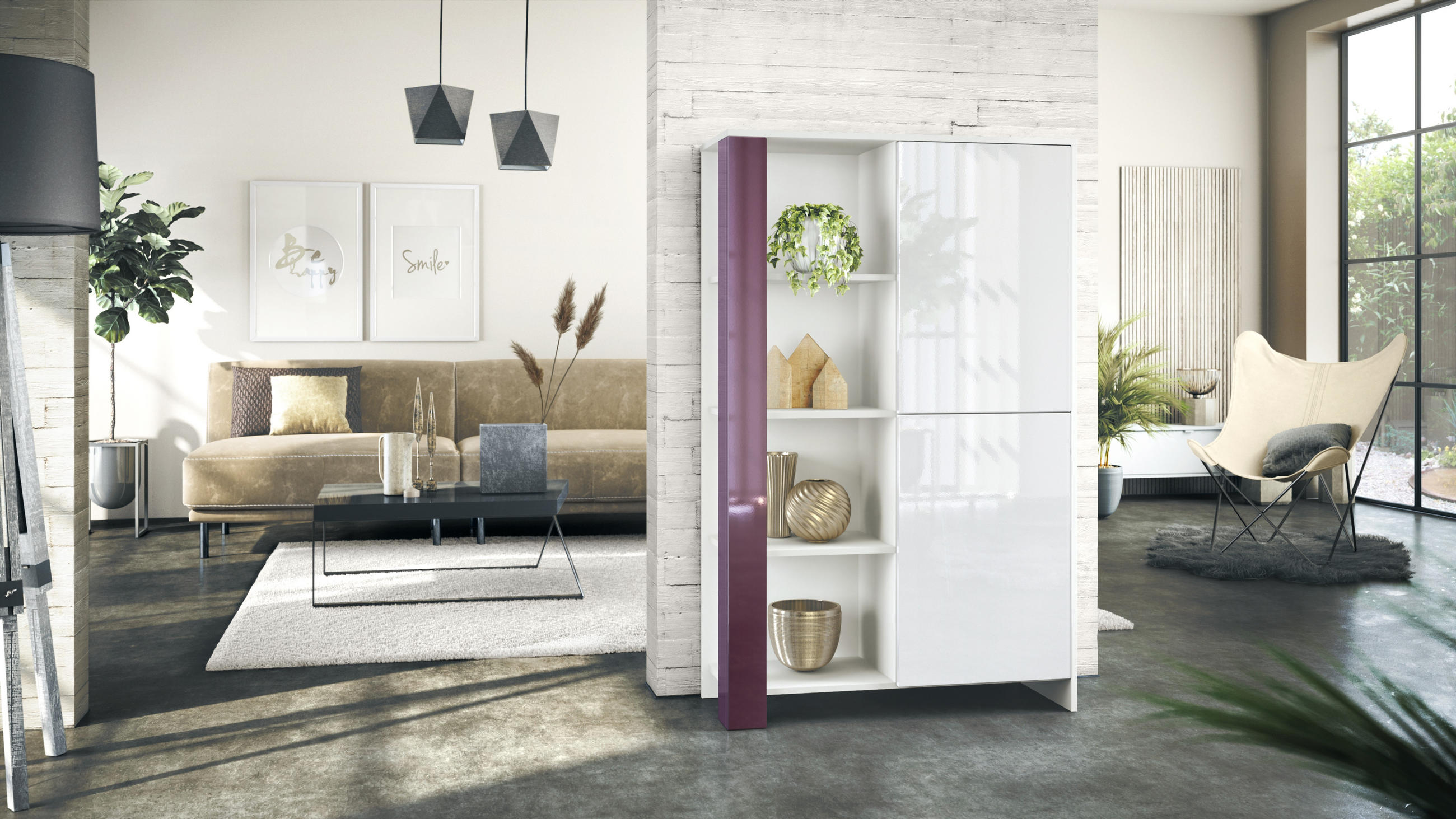 HIGHBOARD Canto Brombeer Hochglanz - Brombeere, Holzwerkstoff (95/151.5/36cm) - Vladon