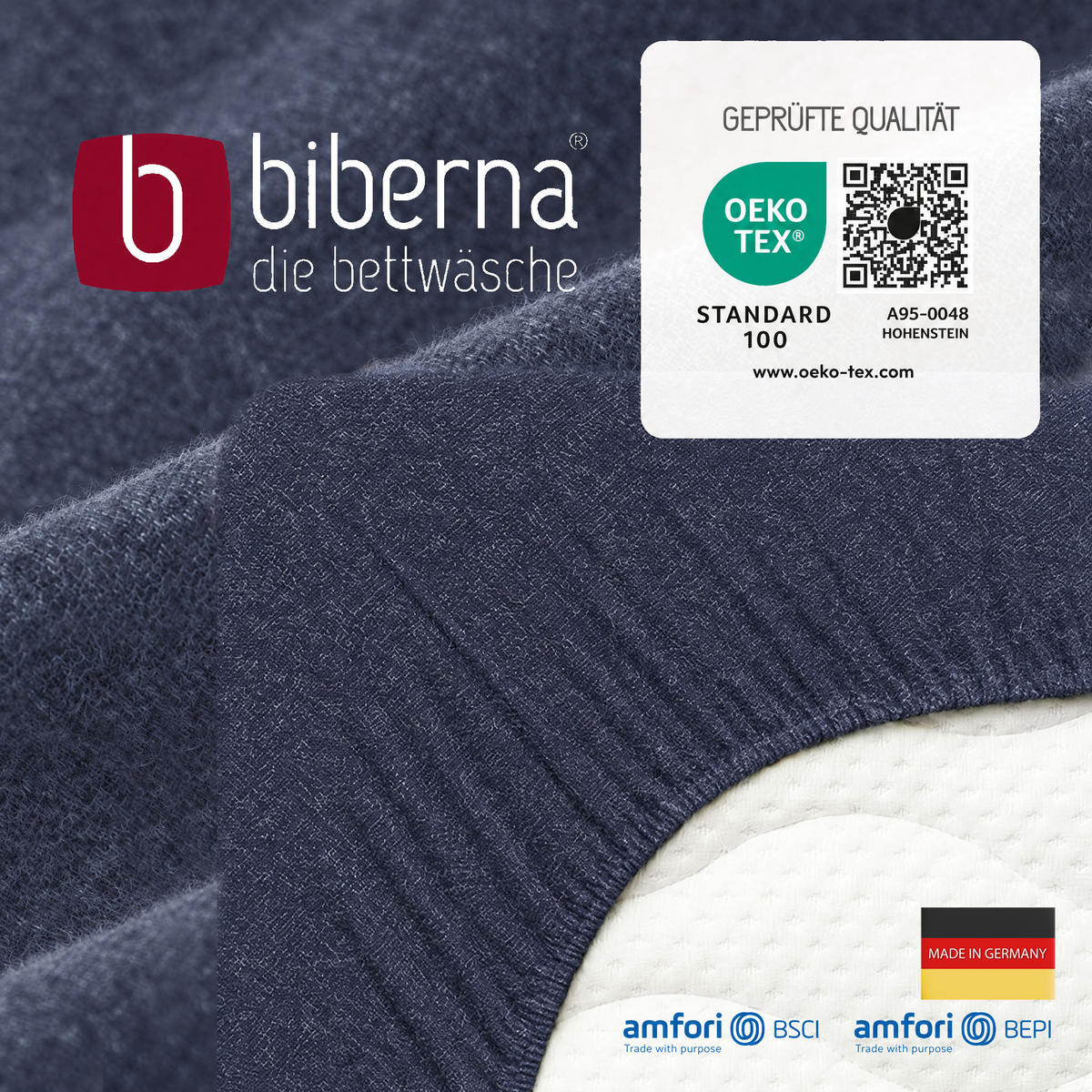 SPANNBETTTUCH Premium Biber Melange UNI marine, 140x200 cm - 160x200 cm - Dunkelblau, Textil (160/200cm) - biberna