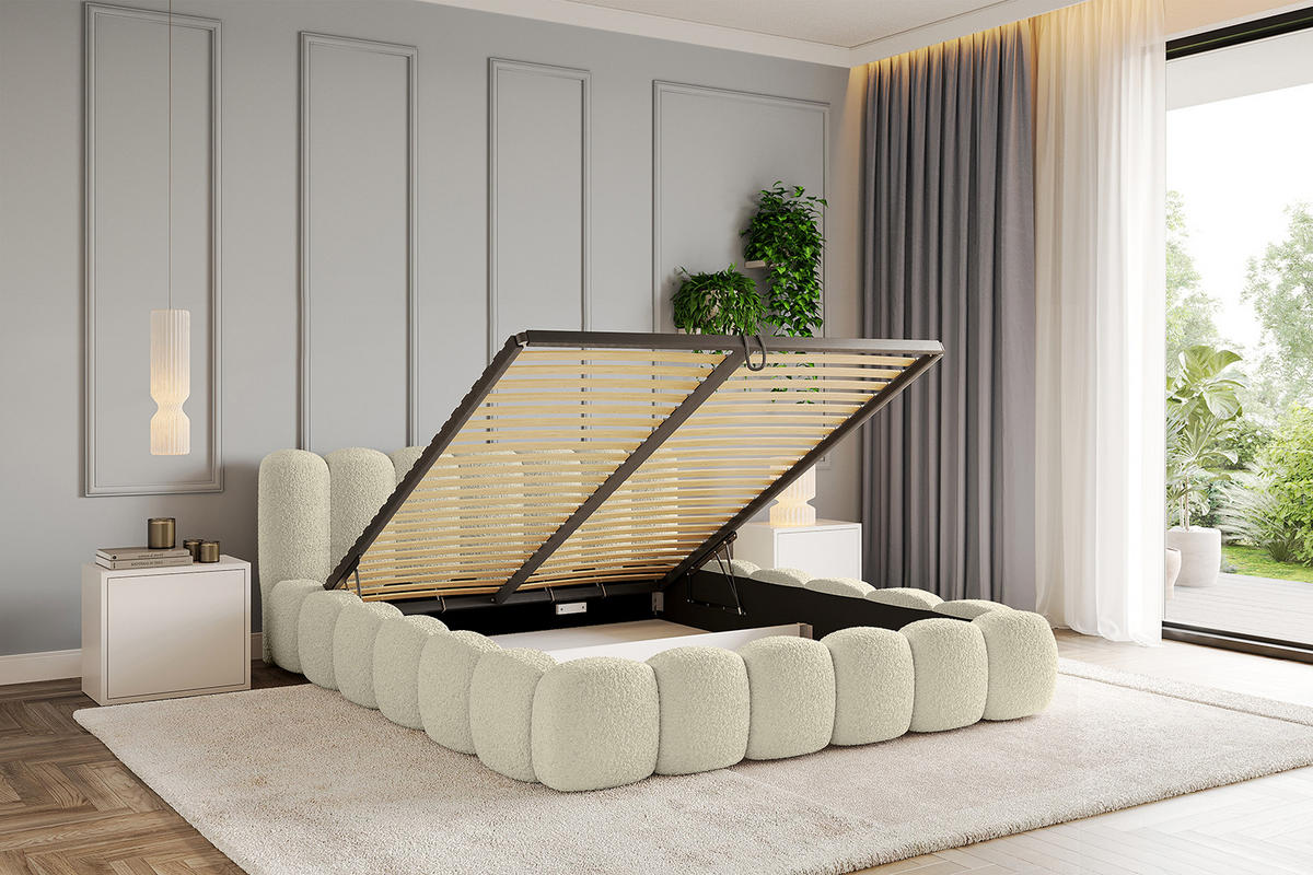 POLSTERBETT mit Bettkasten und Lattenrost, Boxbett ohne Matratze - SENA-v1 200x200 Beige - Beige, Holzwerkstoff/Textil (200/200cm) - ALTDECOR
