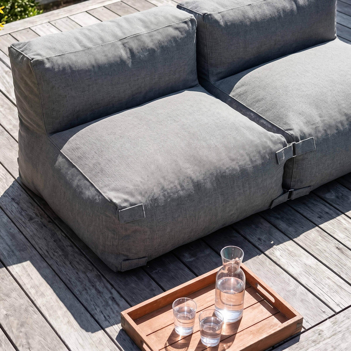 GARTENSOFA mit 2 Sitzplätzen, Grau - Grau, Textil - Oviala