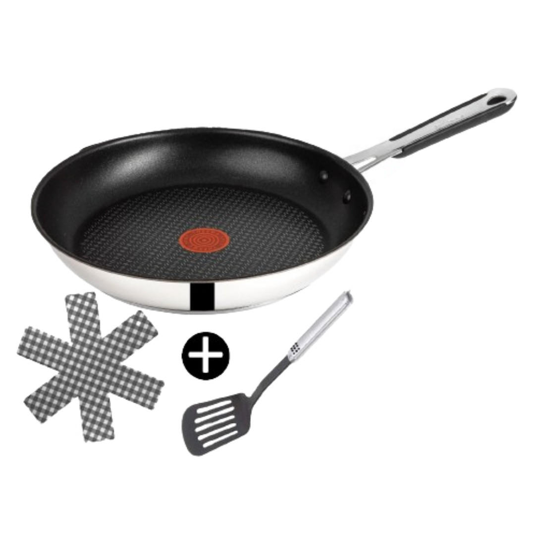BRATPFANNE J90922 26 cm 3-tlg Edelstahl Antihaft Induktion Silber Set - Silberfarben/Schwarz, Kunststoff/Metall (26cm) - Tefal