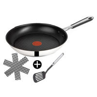 BRATPFANNE J90922 26 cm 3-tlg Edelstahl Antihaft Induktion Silber Set - Silberfarben/Schwarz, Kunststoff/Metall (26cm) - Tefal