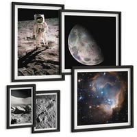 BILDER SET 5er Set - 50x50 cm & 20x30 cm & 40x60 cm Schwarzer Rahmen - Astronautenfoto vom Mond - Schwarz, Kunststoff (40/60cm) - TULUP