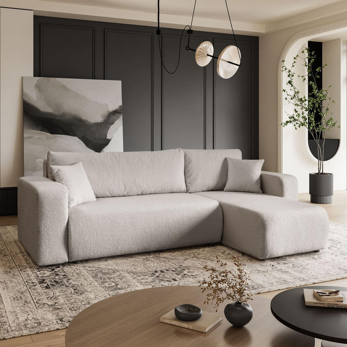 ECKSOFA VESPO L mit Schlaffunktion und Bettkasten - Creme, Textil (247/143cm) - Lookway
