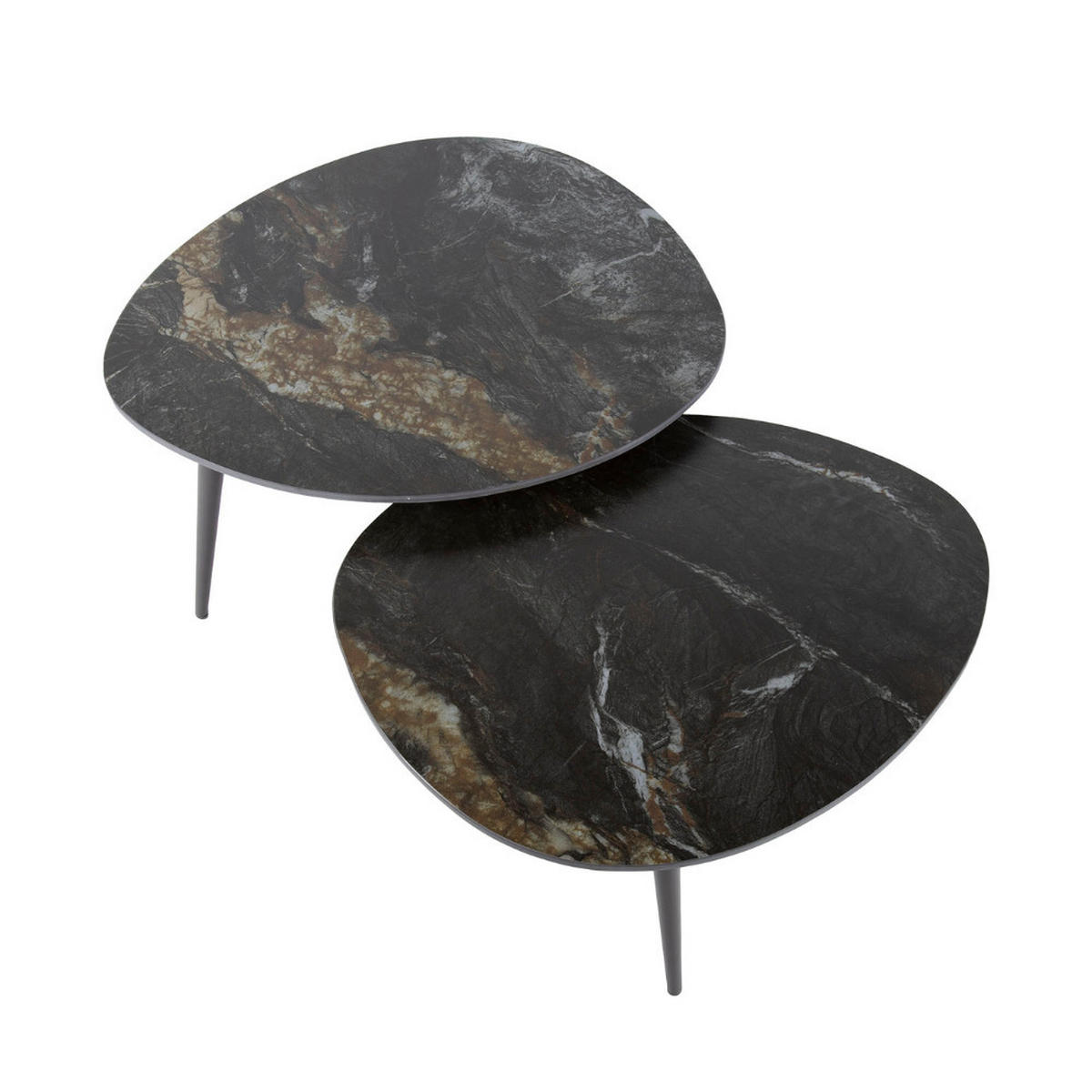 COUCHTISCH-SET FOSSILE NERO Organische Satztische in dunkler Marmor-Keramik - Schwarz, Keramik (58/70/35cm) - alesvelt