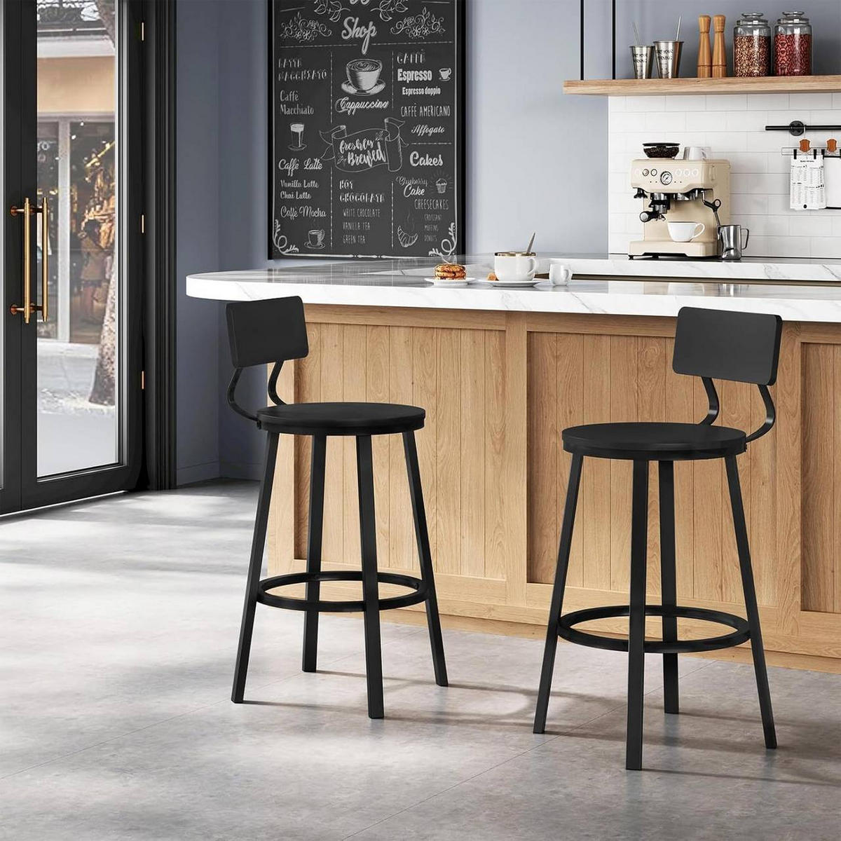 BARHOCKER 2er Set, Metallgestel, Schwarz - Schwarz, Holzwerkstoff/Metall (51.5/89/51.5cm) - Woltu