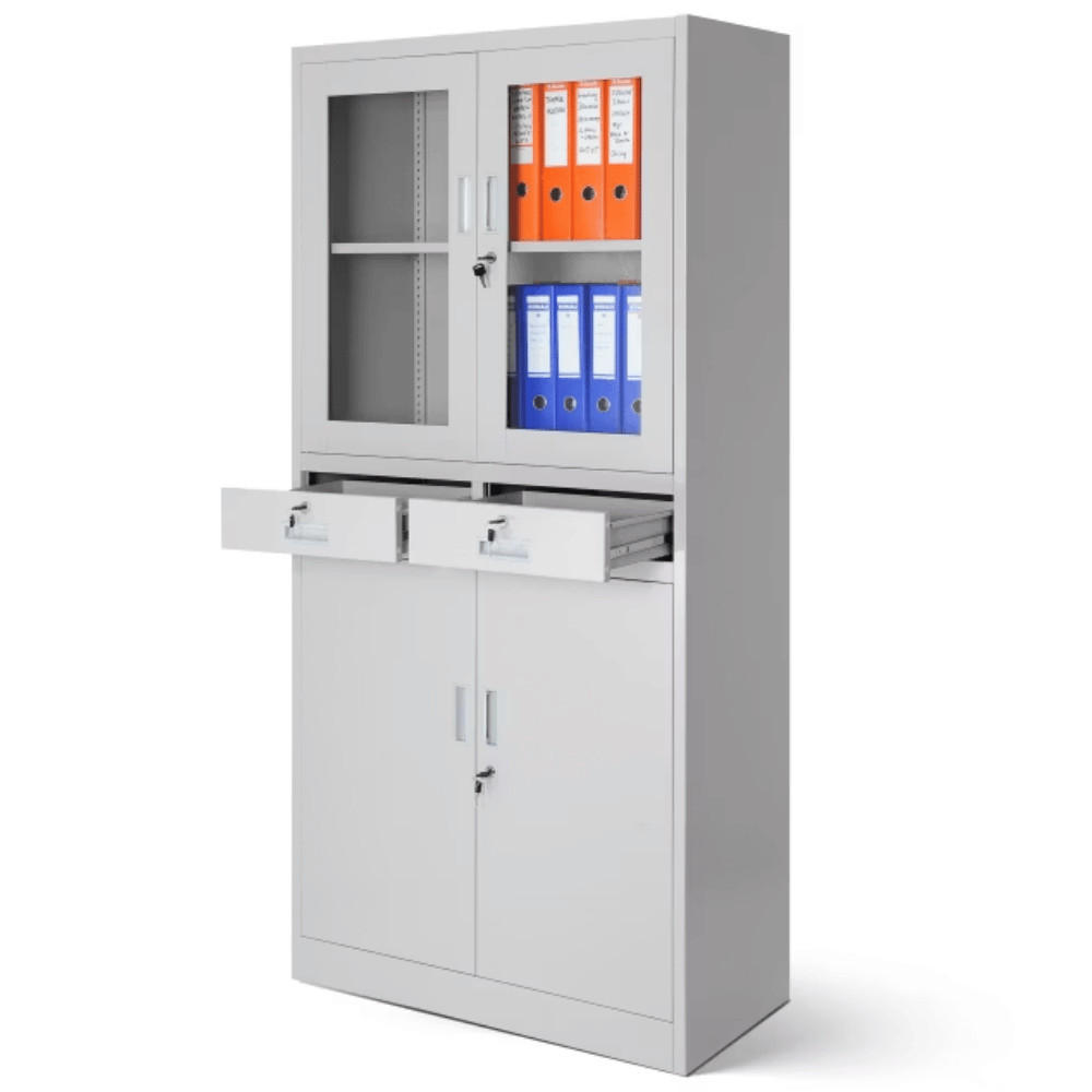 VITRINENSCHRANK abschließbar CENO mit Glastüren 185x90x40cm Grau - Grau, Metall (90/185/40cm) - DELUKE