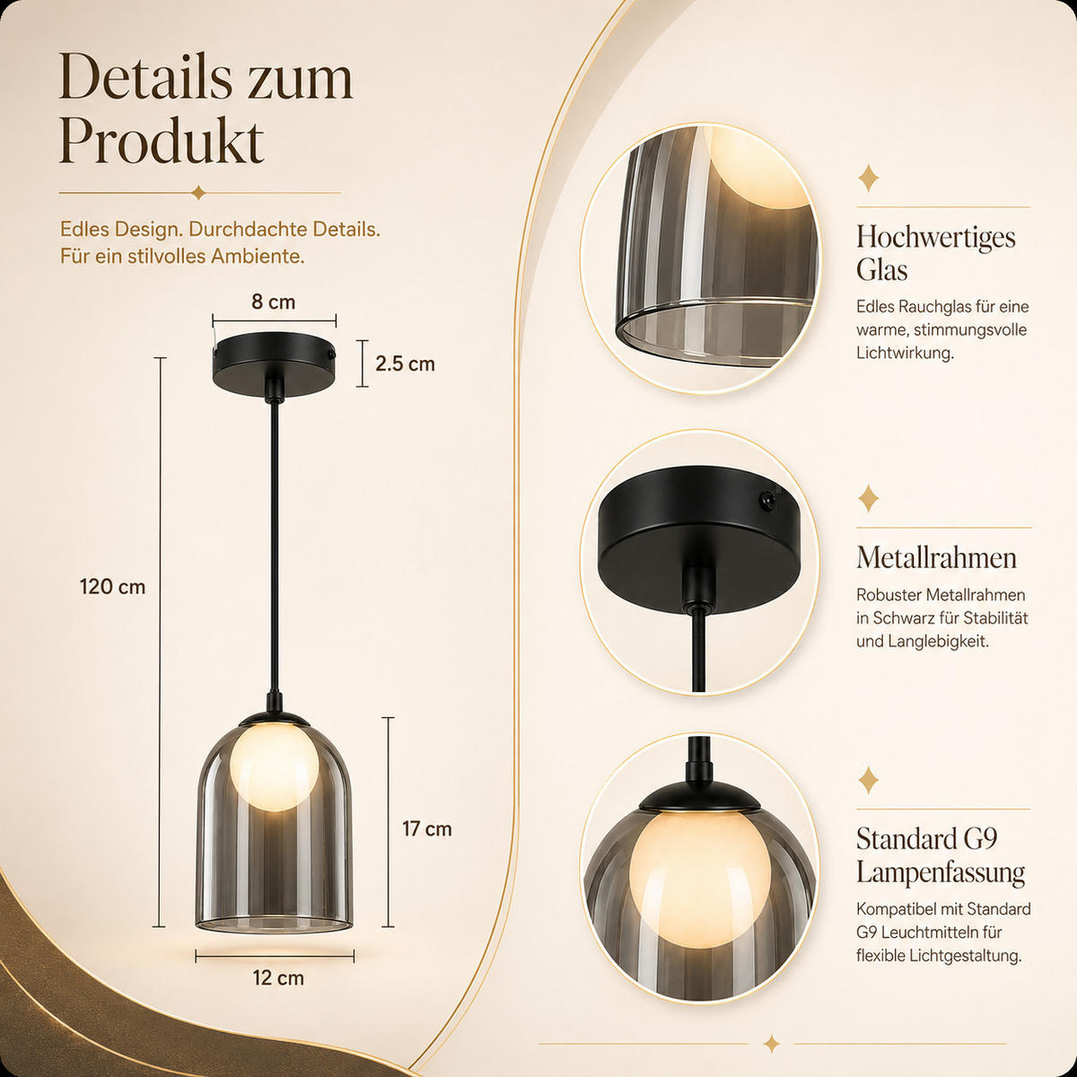 HÄNGELEUCHTE Tharm 12/12/142.5 cm - Schwarz, Metall (142.5/12/12cm) - ZMH