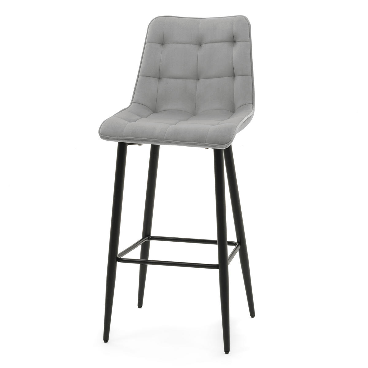 BARHOCKER CHIC gespolsterter mit Steppung - hellgrau - Samt Velours - Hellgrau/Schwarz, Textil/Metall (46/109/56cm) - NEW HOME