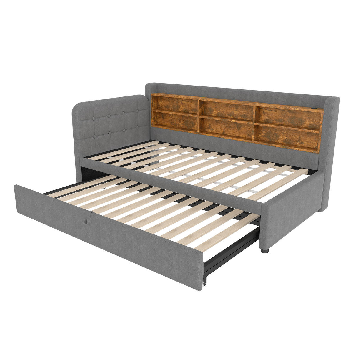 TAGESBETT 90/200 cm DE-04679, mit Ausziehbett-Design in Grau - Grau, Holzwerkstoff (90/200cm) - ComfortXL