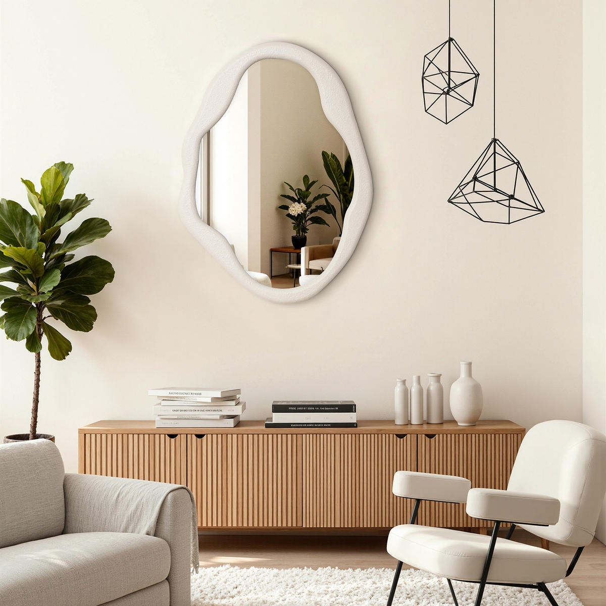 WANDSPIEGEL, 70x50 cm, eleganter MDF-Rahmen - Weiß, Glas (50/70/2.5cm) - Hometopia