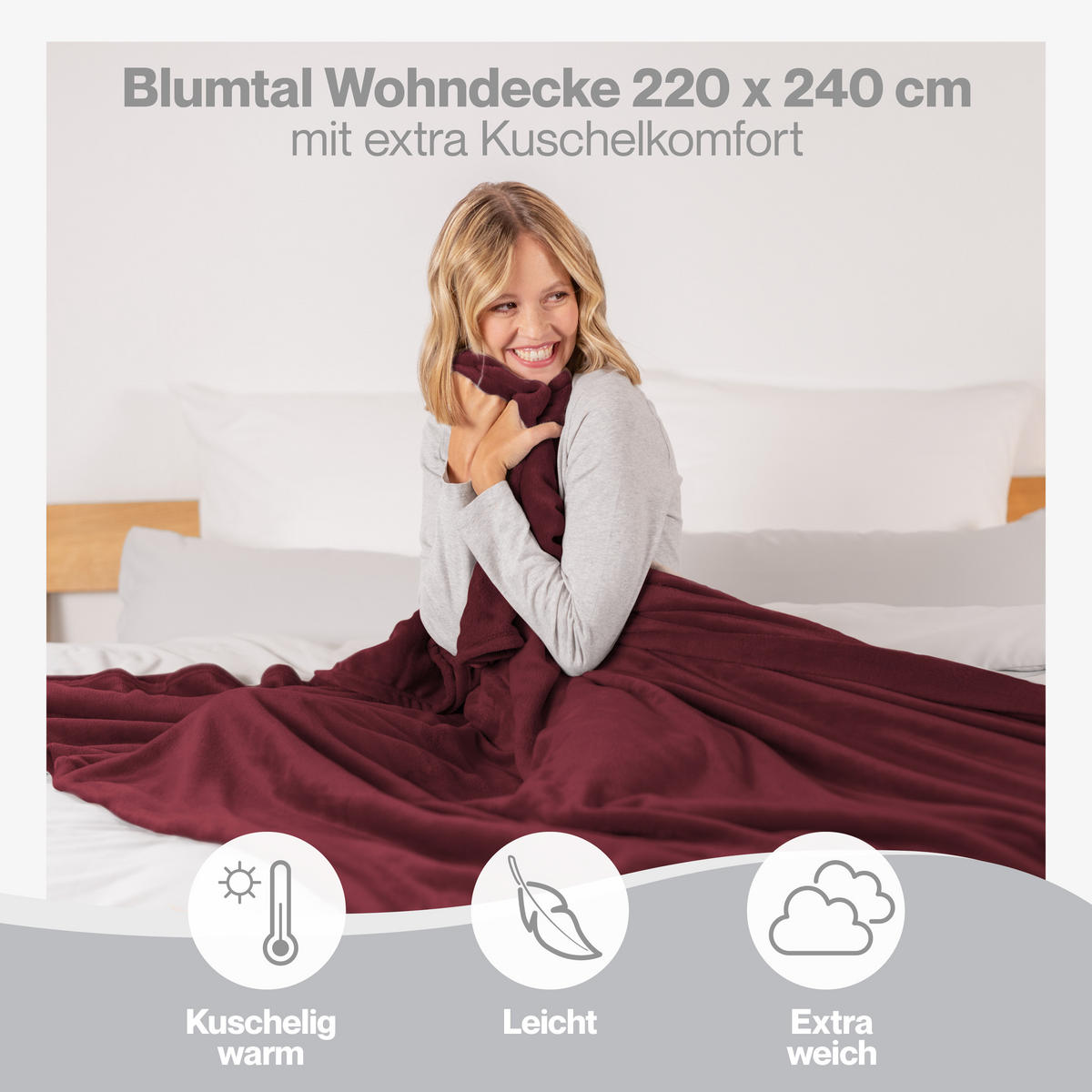 KUSCHELDECKE Anton 220/240 cm, Dunkelrot - Dunkelrot, Textil (220/240cm) - Blumtal