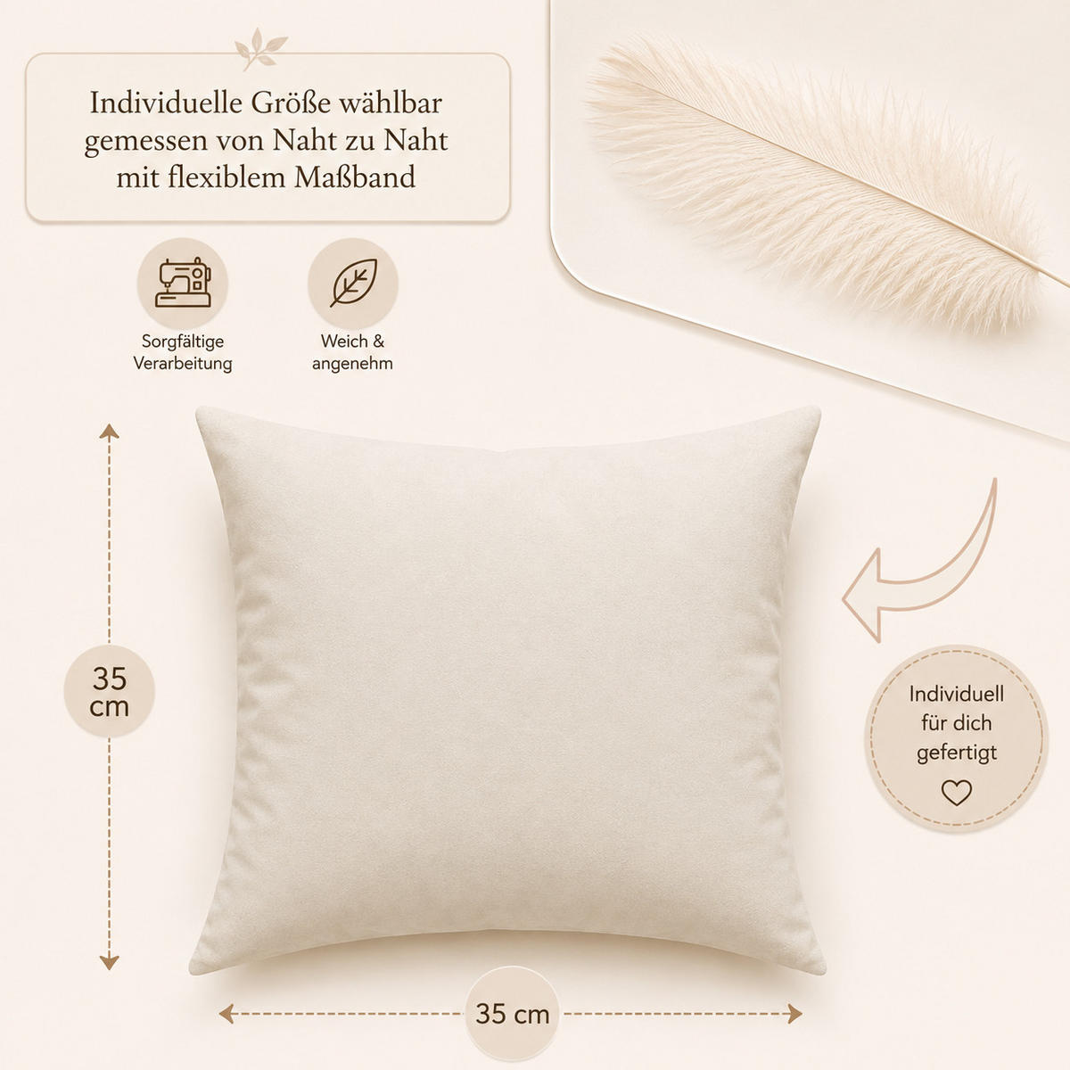 FEDERKISSEN 35/35 cm Baumwolle - Creme, Textil (35/35cm) - TiborTex