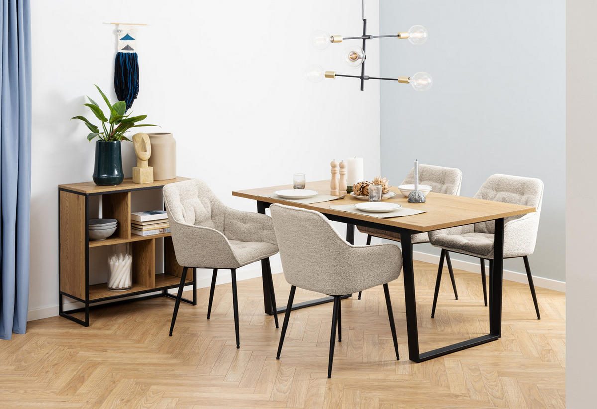 ARMLEHNENSTUHL - 2er-Set - Beige, Textil/Metall (58/83/55cm) - home24