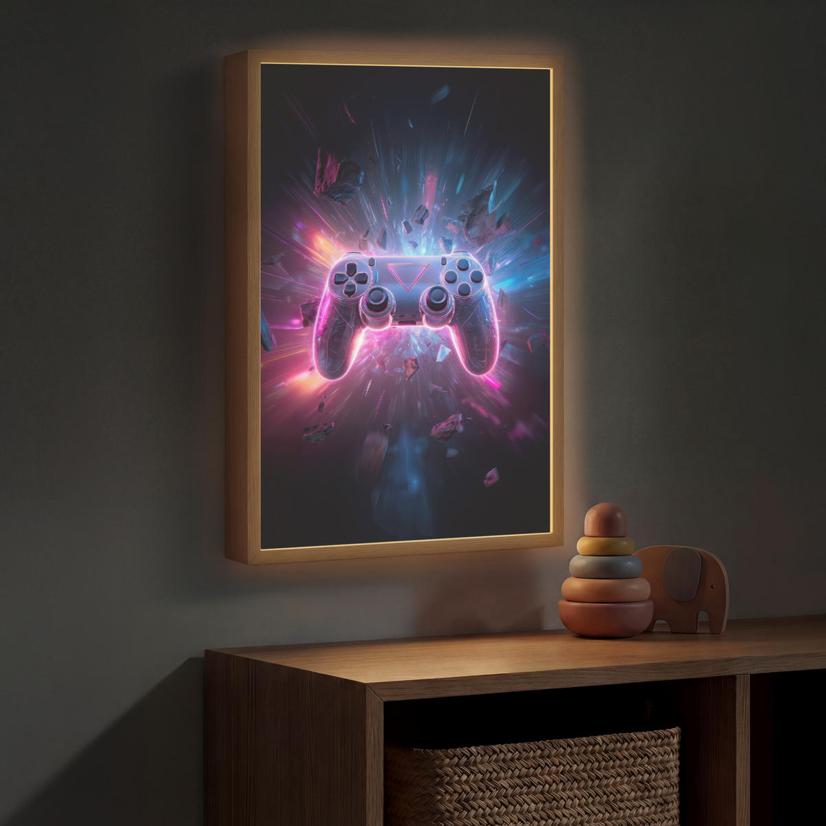 NÁSTĚNNÁ LAMPA S AKUMULÁTOREM Controller - Neon - Explosion - Abstraktní 40x60 cm - fialová, kompozitní dřevo (40/60/8cm)
